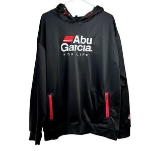 Abu Garcia Branded Pullover Fleece Hoodie Black Fishing Mens XL Embroidered Logo